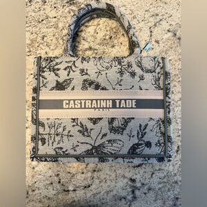 Castrainh Tade Paris Floral Jacquard Tote - Gray & Cream